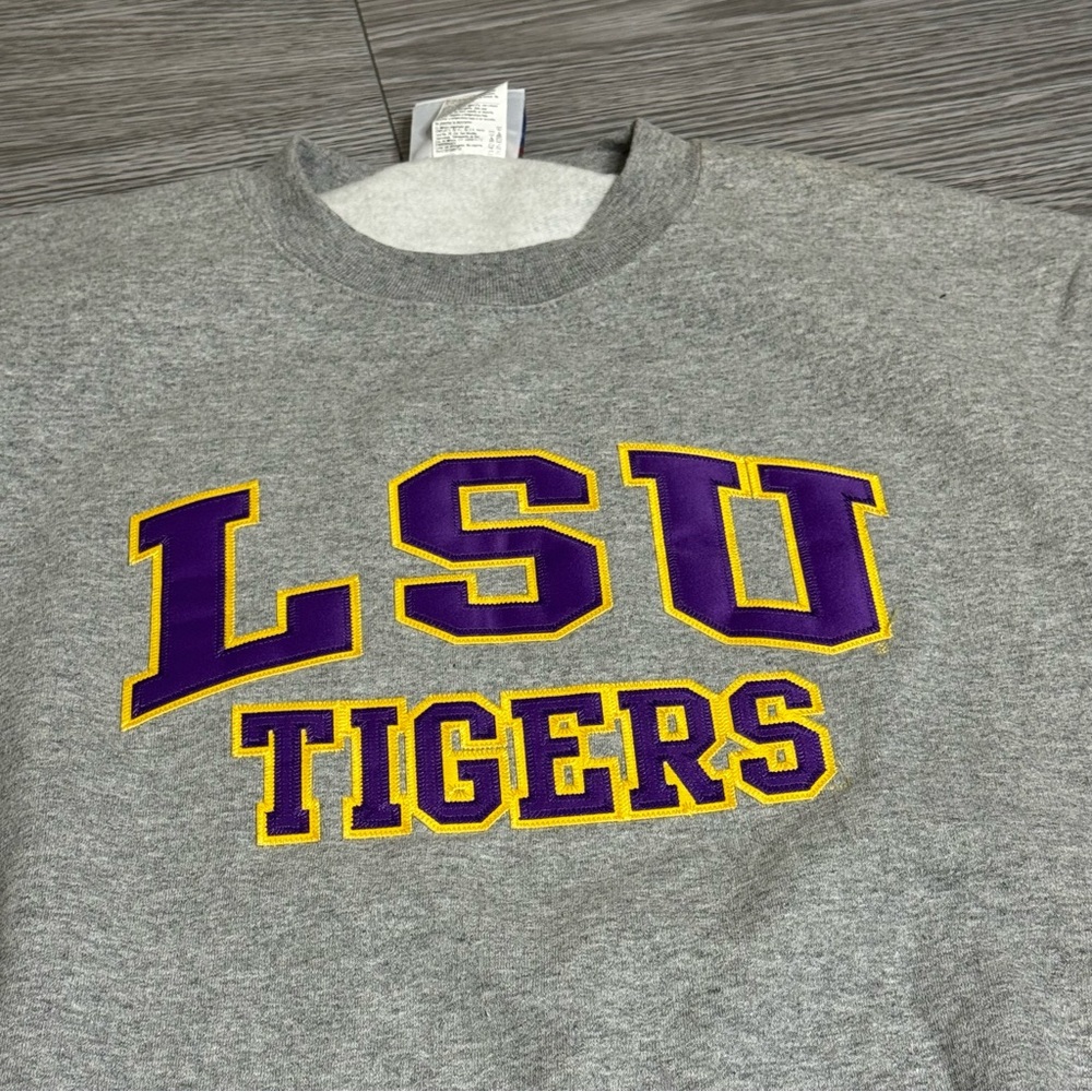 Vintage LSU Tigers Champion Eco Fleece Gray Sweatshirt Louisiana State Sz XL - Picture 3 of 7